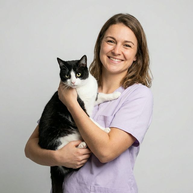 Veterinária cuidando de gato